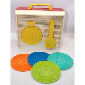 1971 Vintage Fisher Price Music Box Record Player w/ 4 Records- Works